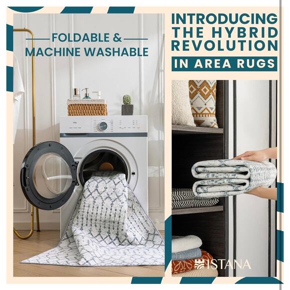 5x7 Rug Blue For Bedroom Living Room Stain Resistant Washable Rug Istana - Picture 3 of 6